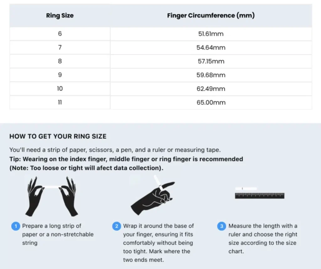 Vital Wellness Ring Size Chart
