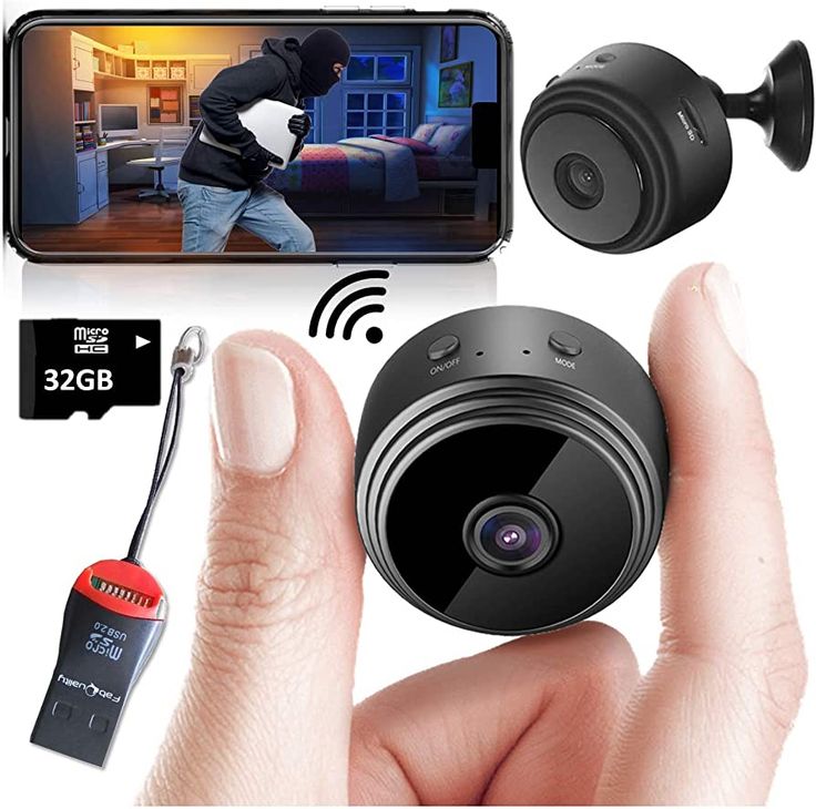 Mini Spy Camera Wireless Hidden Home WiFi Security Cameras with App 1080P, Bundle Night Vision Indoor Outdoor iPhone Android Phone Small Nanny Cam for Cars etc