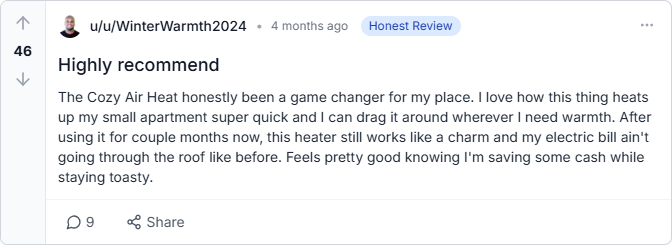 Cozy Air Heat Reviews