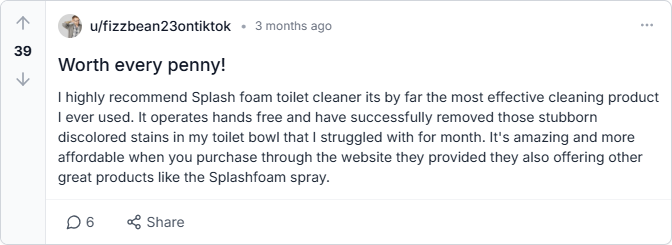 Splashfoam Toilet Cleaner Reviews