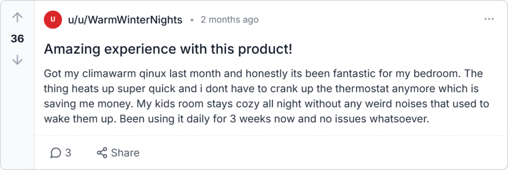 Qinux ClimaWarm Reviews