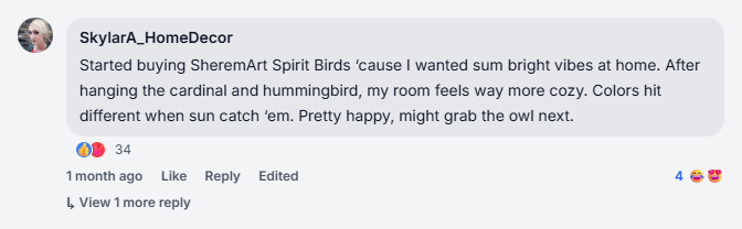 SheremArt Spirit Birds Reviews from facebook
