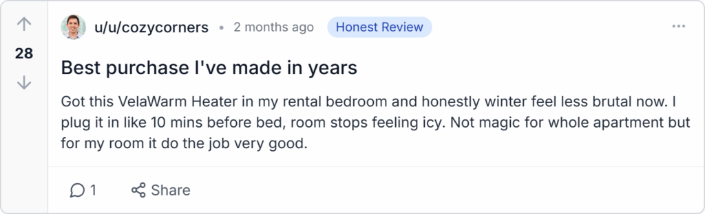 VelaWarm Heater Reviews