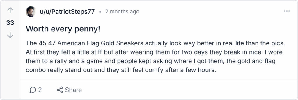 45/47 American Flag Gold Sneakers Reviews