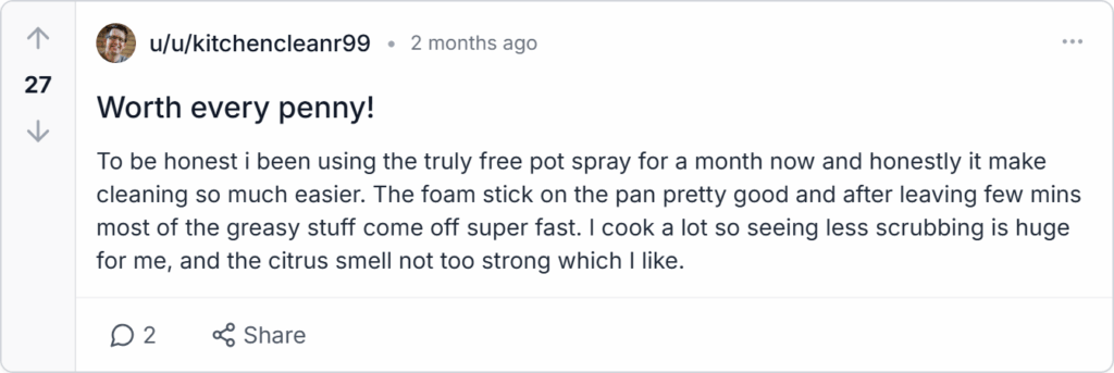 Truly Free Pot and Pan Spray Reviews