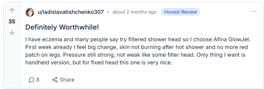 Afina GlowJet Showerhead Reviews From Reddit