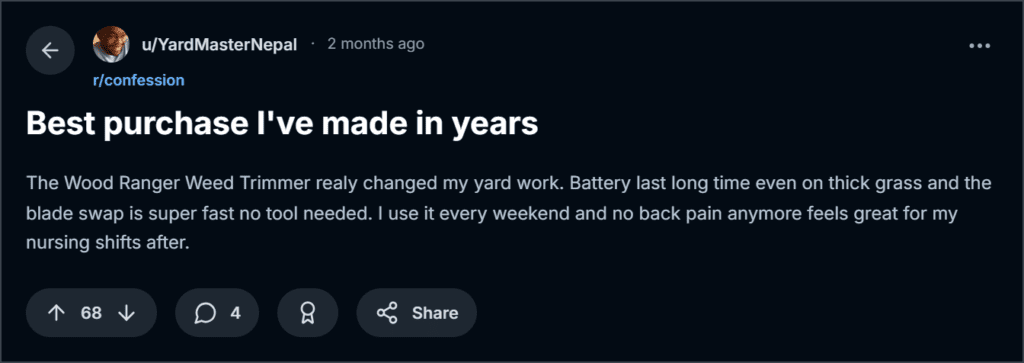 Wood Ranger Weed and Lawn Trimmer Reviews 