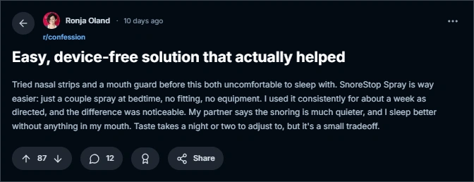 Snore stop spray reddit review