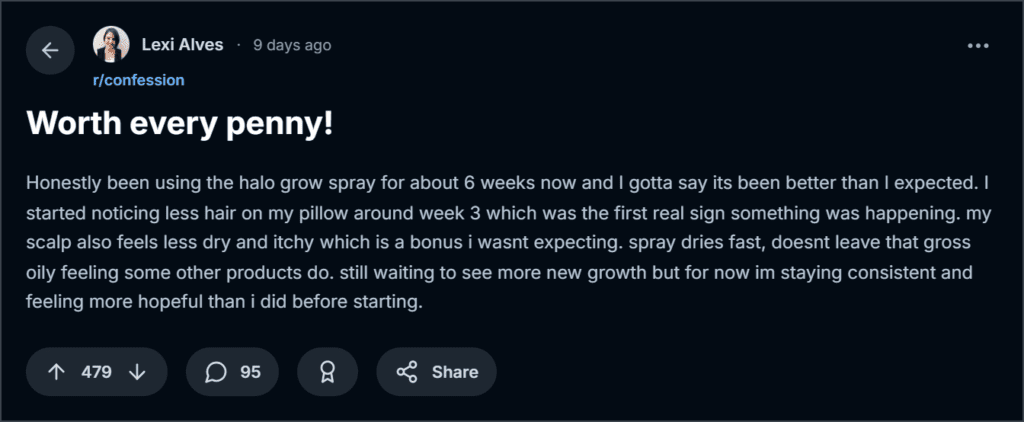 Halogrow Hairspray Female Reviews