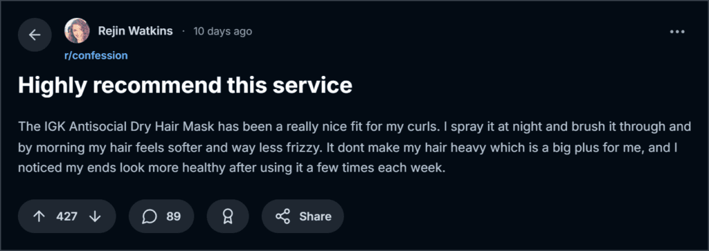 IGK Antisocial Hair Mask Reviews