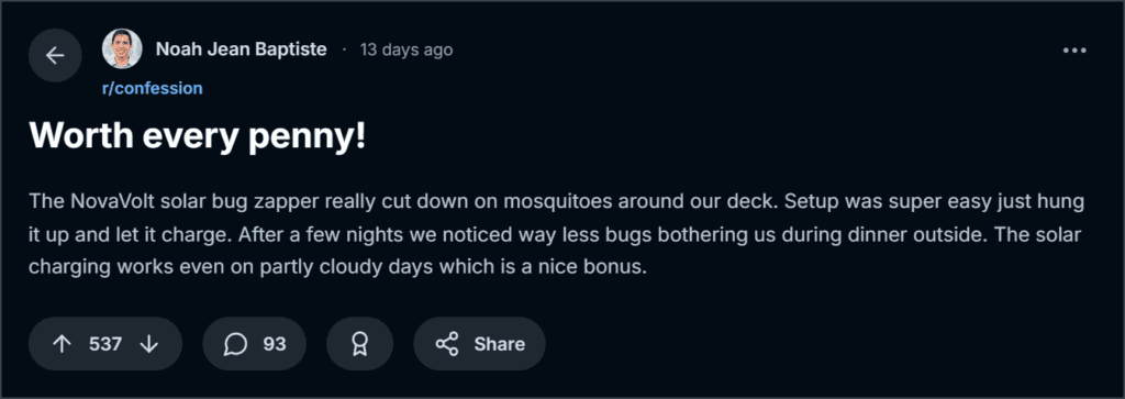 NovaVolt Solar Bug Zapper Reviews