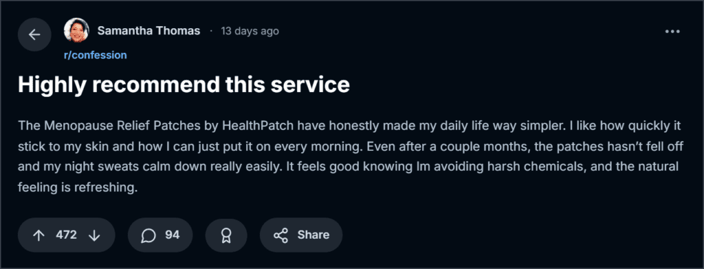 Health Patch Menopause Support Reviews