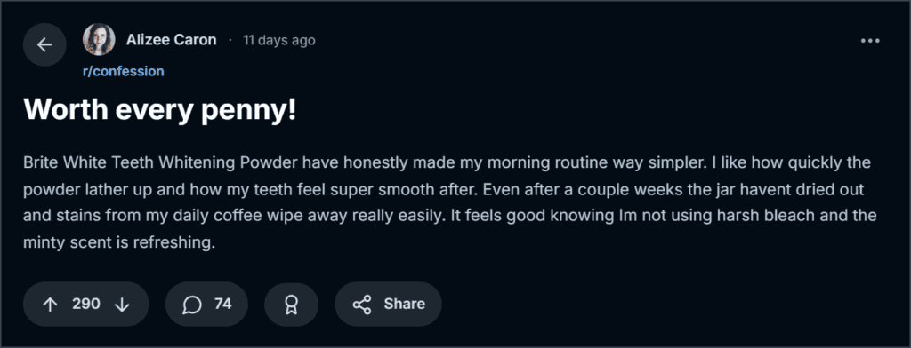 BriteWite Teeth Whitening Powder Reviews