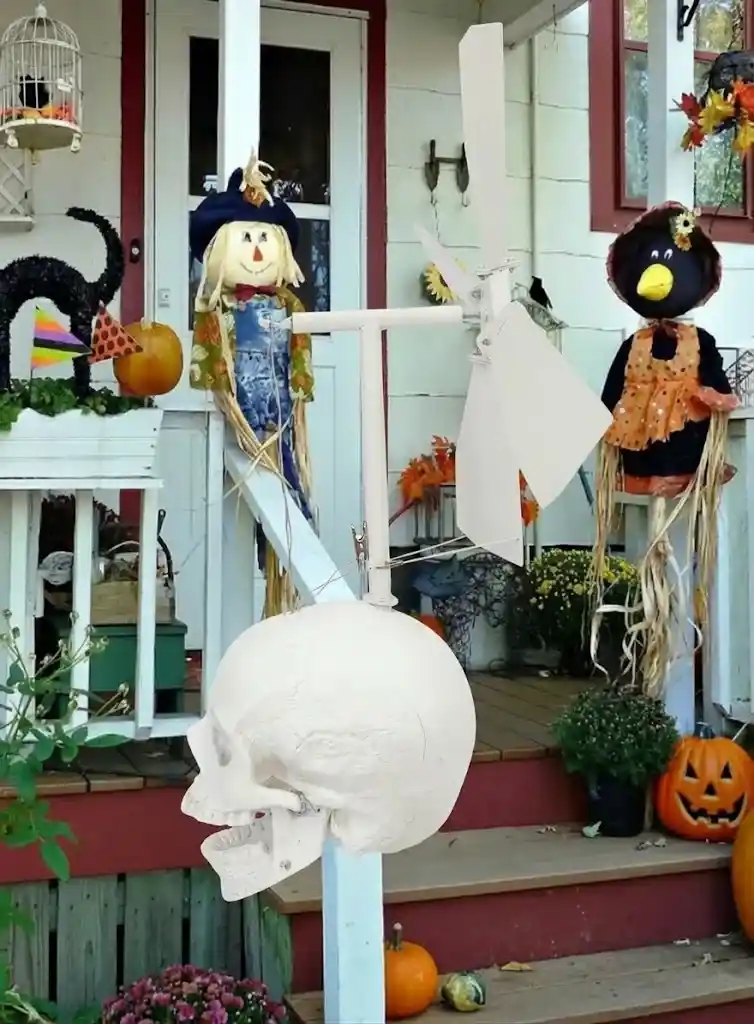 spooky skull windmill garden decor