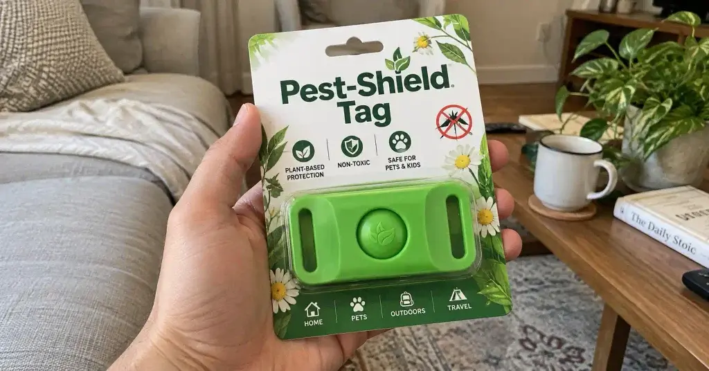 pest shield tag in hand