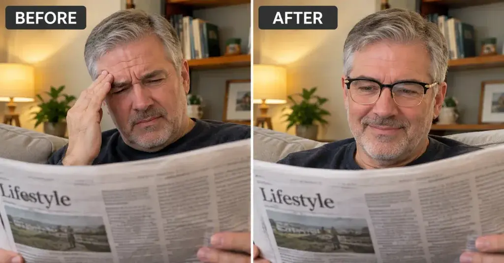 smart zoom reading glasses before after